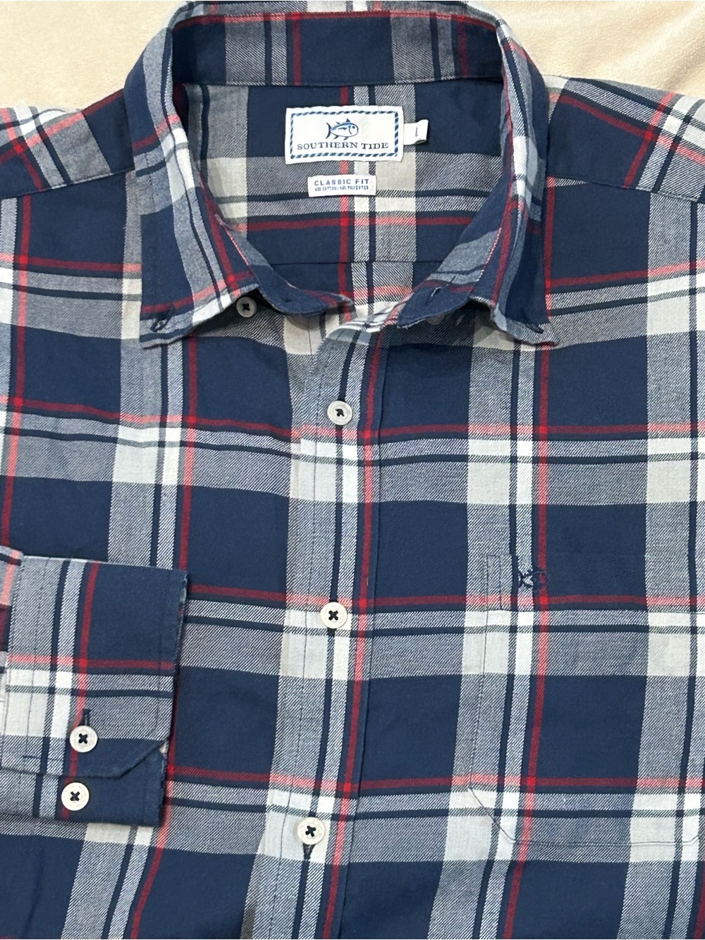 Southern Tide Flannel Shirt Mens Large L Classic Fit Plaid Button Down Long Slee